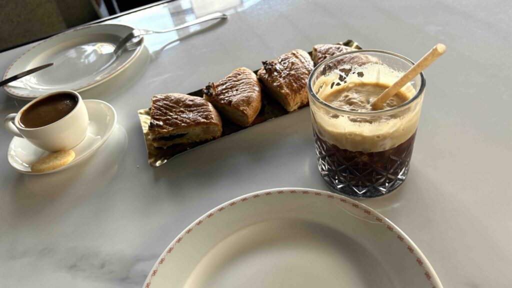 Traditional Armenian gata pastry and coffee at Mayrig restaurant in Yerevan